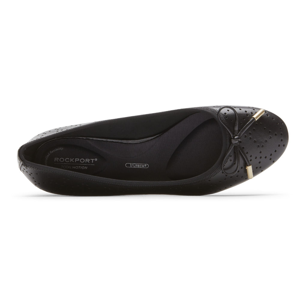 Rockport Flats For Womens Black - Total Motion Shea Perforated Bow - ZW0469853